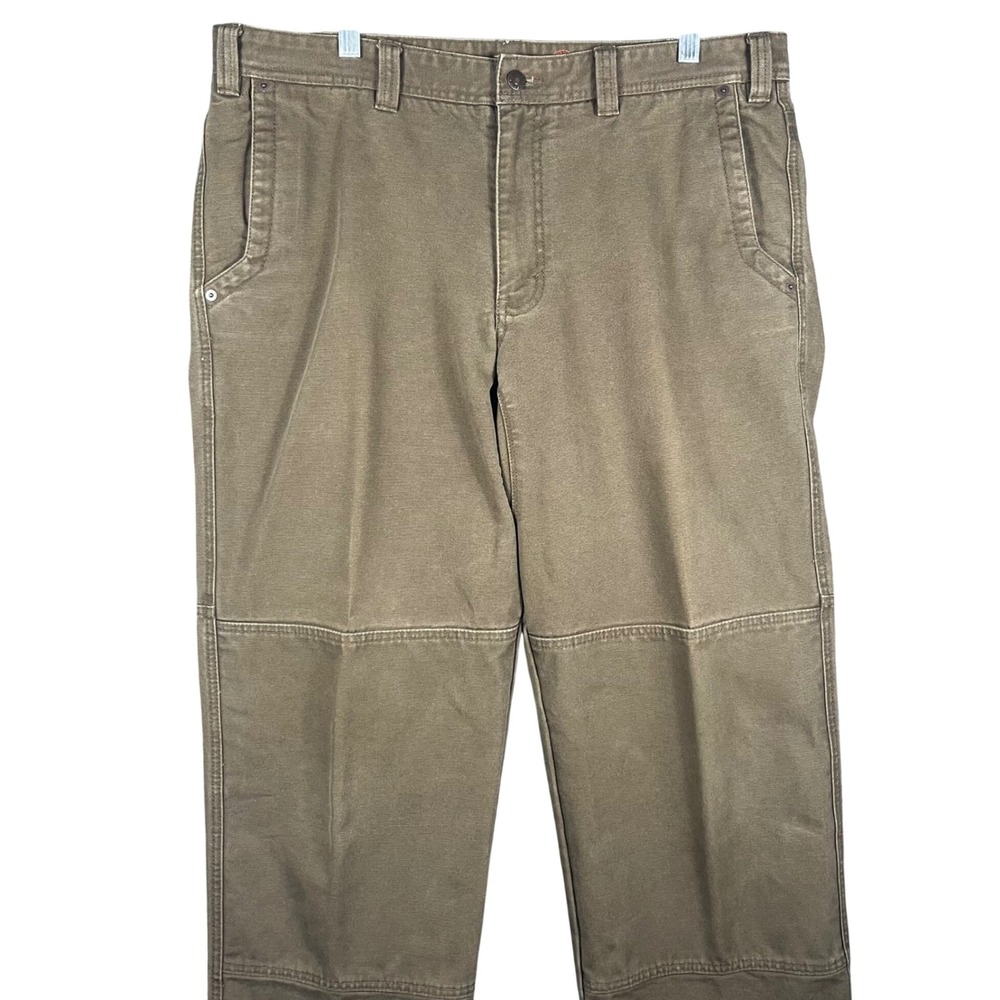 Eddie Bauer Ranger Pants Mens 38 Brown Double‎ Knee Cotton Canvas Workwear